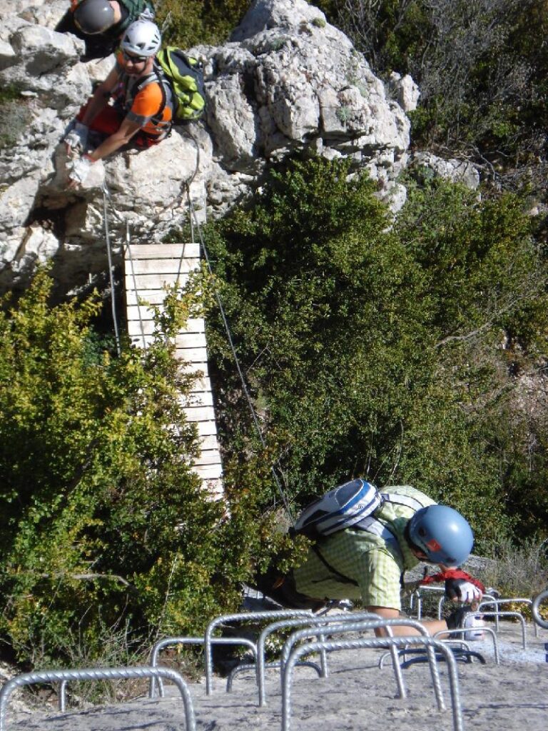 El grup passa pel pont de fusta